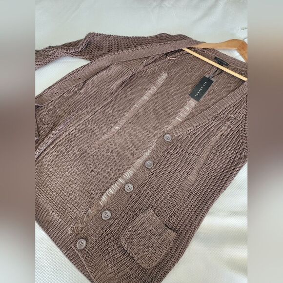 QED London Distressed Brown Long Cardigan Sweater Coastal - Picture 8 of 11